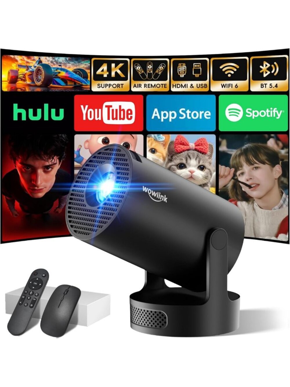 Upgraded Mini Projector with WiFi 6, Bluetooth 5.4, Built-in Apps & Compact